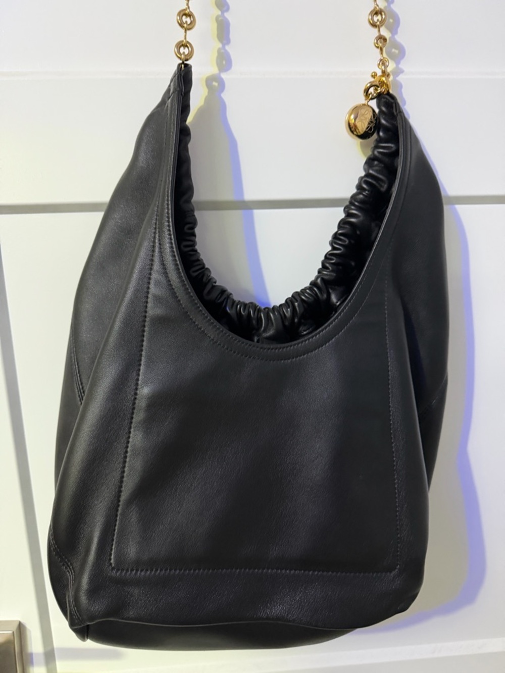 Loewe Black Buttery Nappa Lambskin Shoulder Bag with Gold Chain - Picture 3 of 15